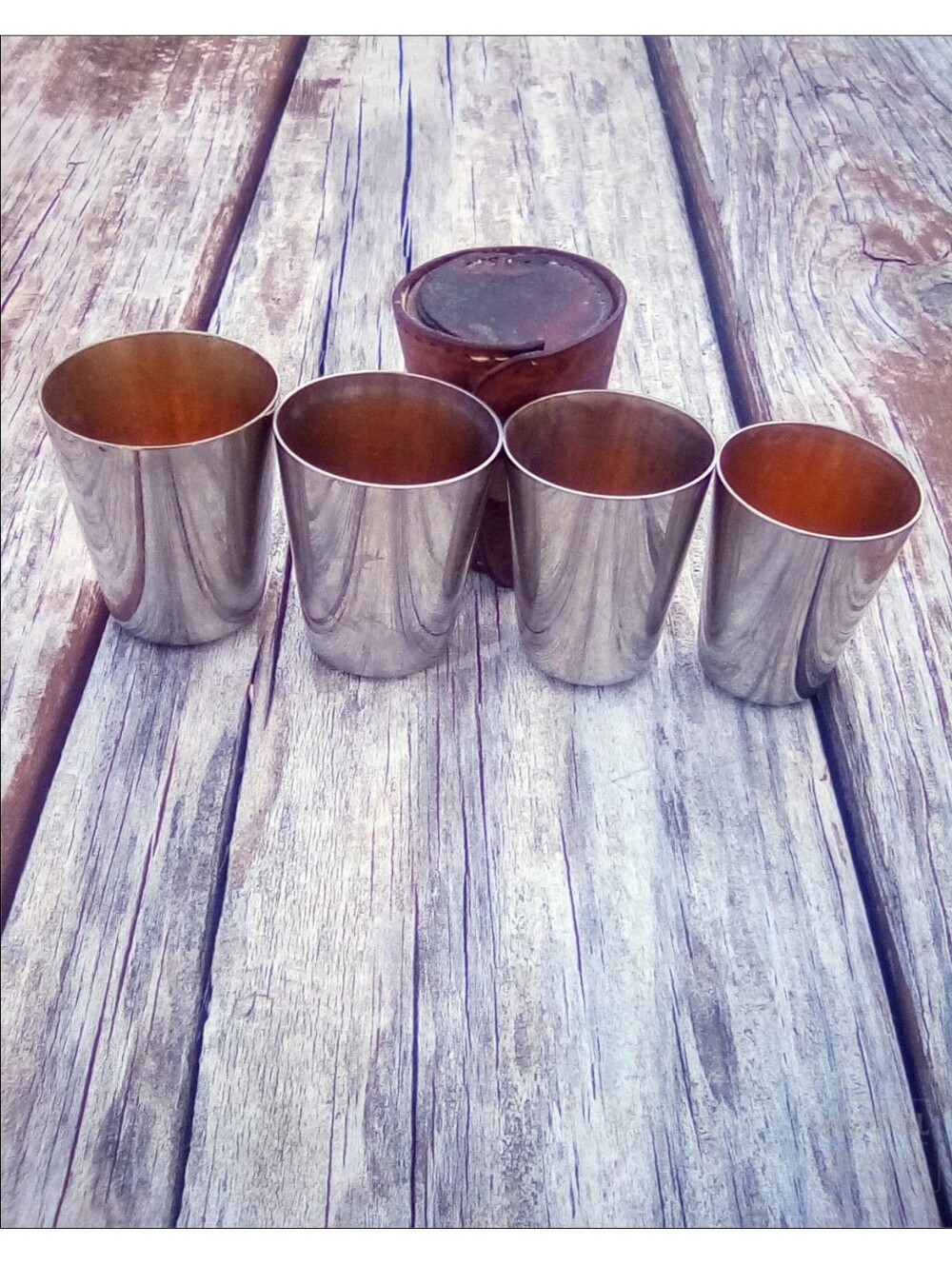 Vintage German Nesting Shot Glasses Set of 4 Leather Travel Case MCM Barware